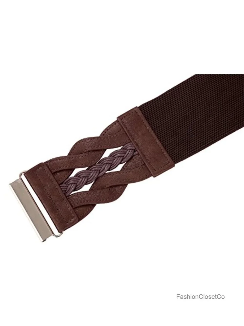 Women's Stretch Elastic Wide Waist Belt 3 Inch Retro Braided Buckle